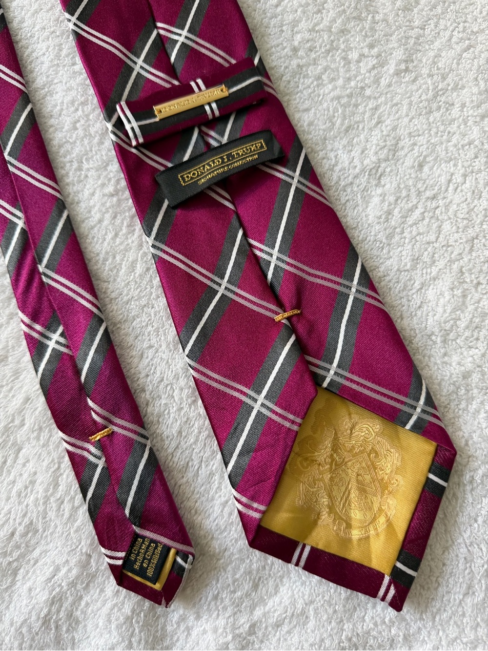 Donald Trump Signature Collection	Magenta Satin Plaid Tartan Check	100% Silk Tie